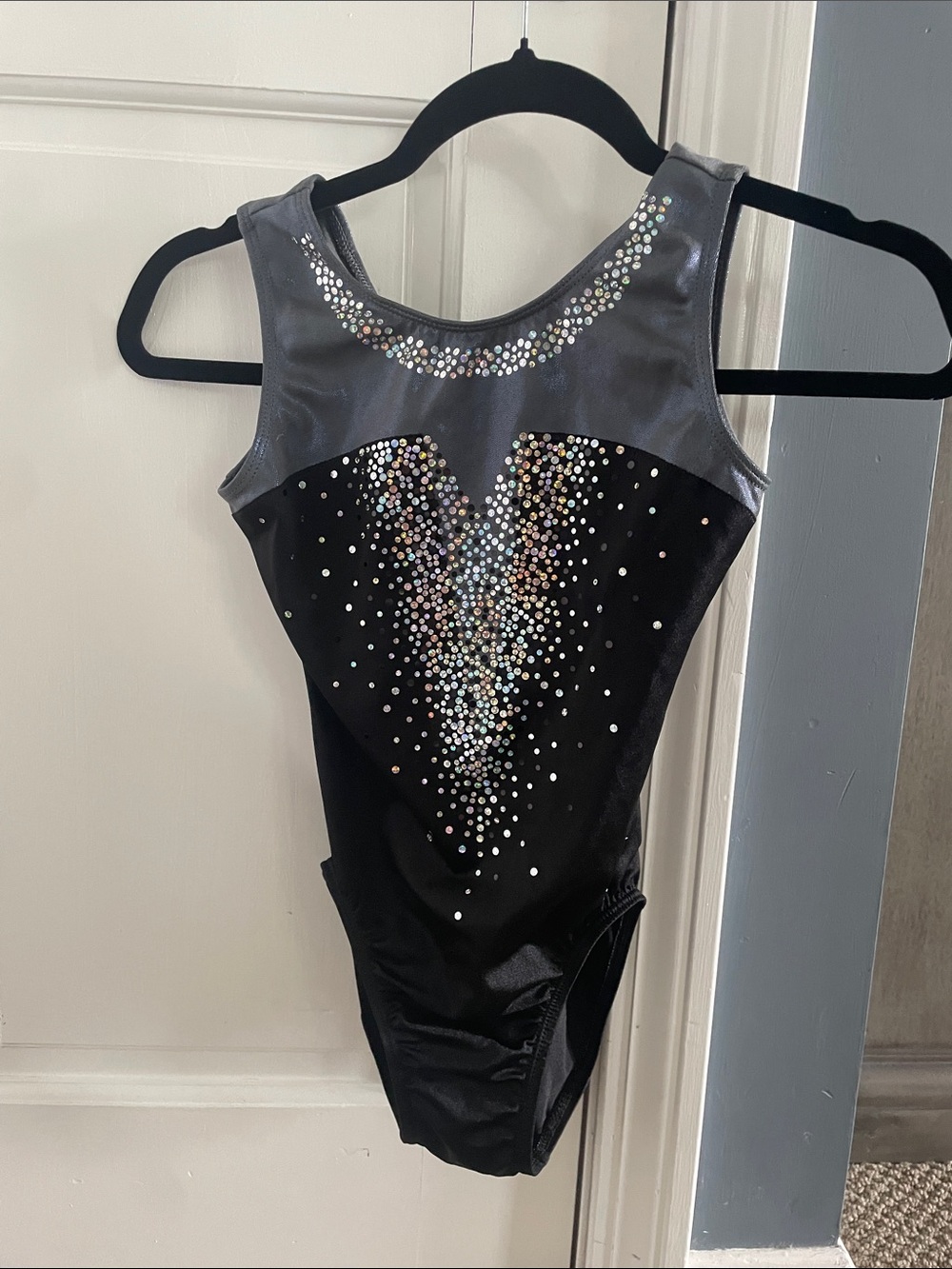 GK Black and Gray Rhinestone Gymnastics Leotard